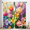 2Pcs Spring Curtain Colorful Dreamy Scenario Of Blooming Roses Lavender And Peony With Leaves Suitable For Bedroom Bathroom