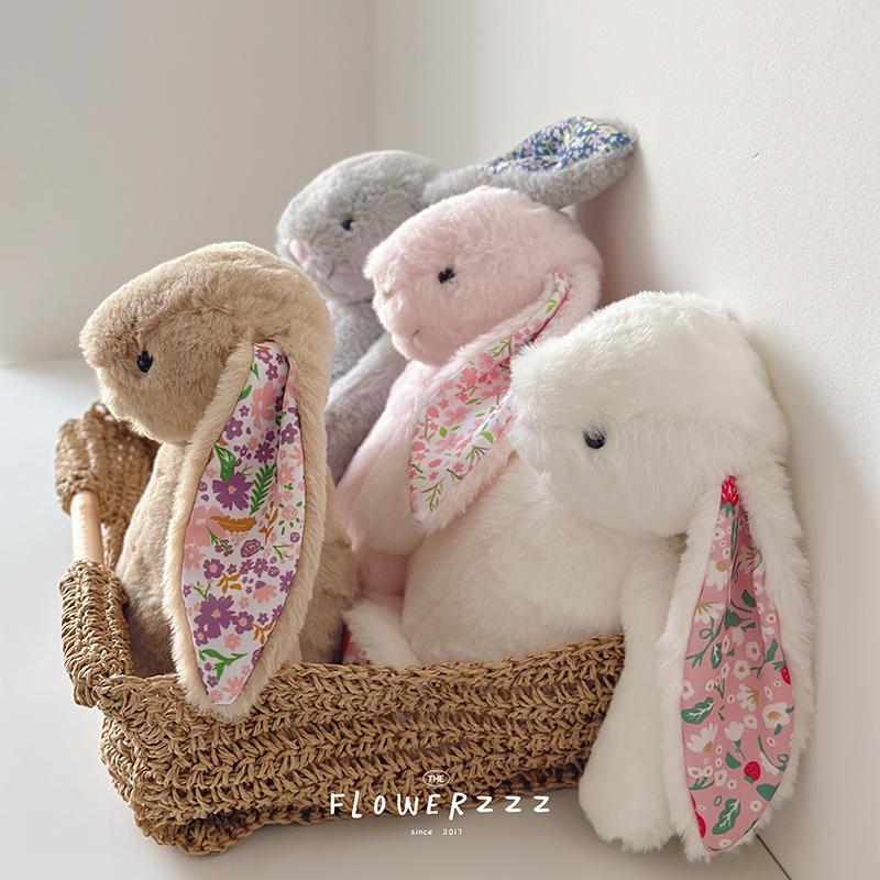 Cartoon Bonnie Rabbit Floral Ears Plush Toy Easter Rabbit Plushies Stuffed Doll Anime Pillow Toy Sofa Cushion Baby Comfort Gift