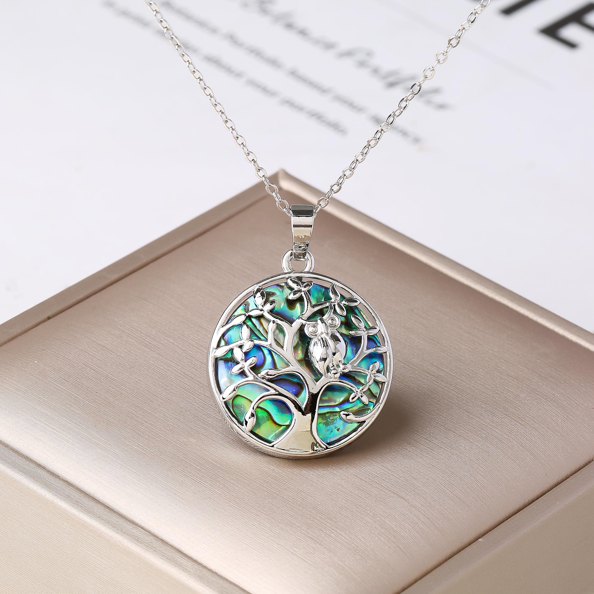 

Gold/Sliver New Fashion Abalone Shell Pendant Necklace Cute Owl Turtle Tree of Life Charm Necklace for Women Party Zircon Gift