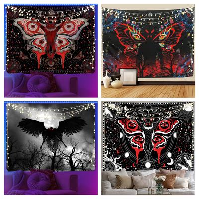 Mothman Tapestry Gothic Skull Anime Tapestries Mandala Decoration Home Butterfly Boho Room Decor Black And Red Wall Art Hanging