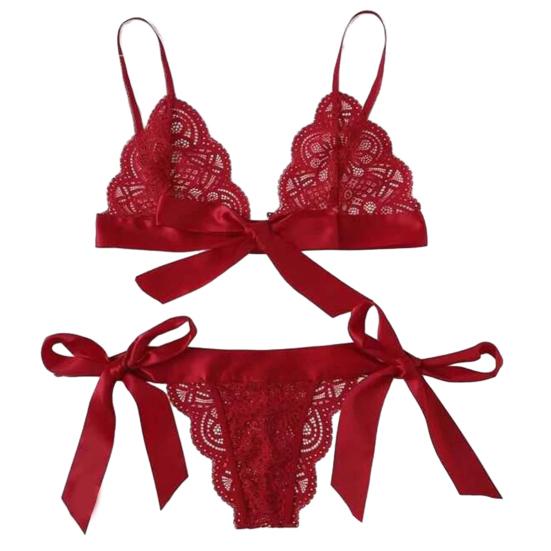 2 Pcs/Set Bra Panties Set Lace Uo Bow-knot See-through Lace V Neck Spaghetti Strap Three Point Pornographic Lady Underwear Suit