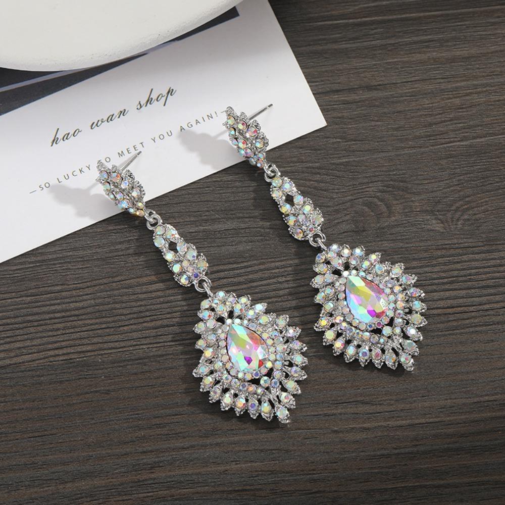 Retro Long Water Drop Rhinestone Earrings, Alloy Diamond-encrusted Gypsy Bride Earrings, High-end Antique Earrings