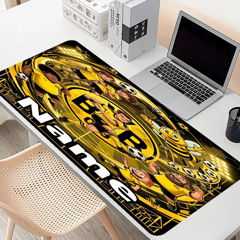 Custom Name Personalized Borussia Dortmund Bvb Pattern Mousepad, Laptop PC Desk Mat, Decorative Desk Mat for Home Keyboard Pad Gift