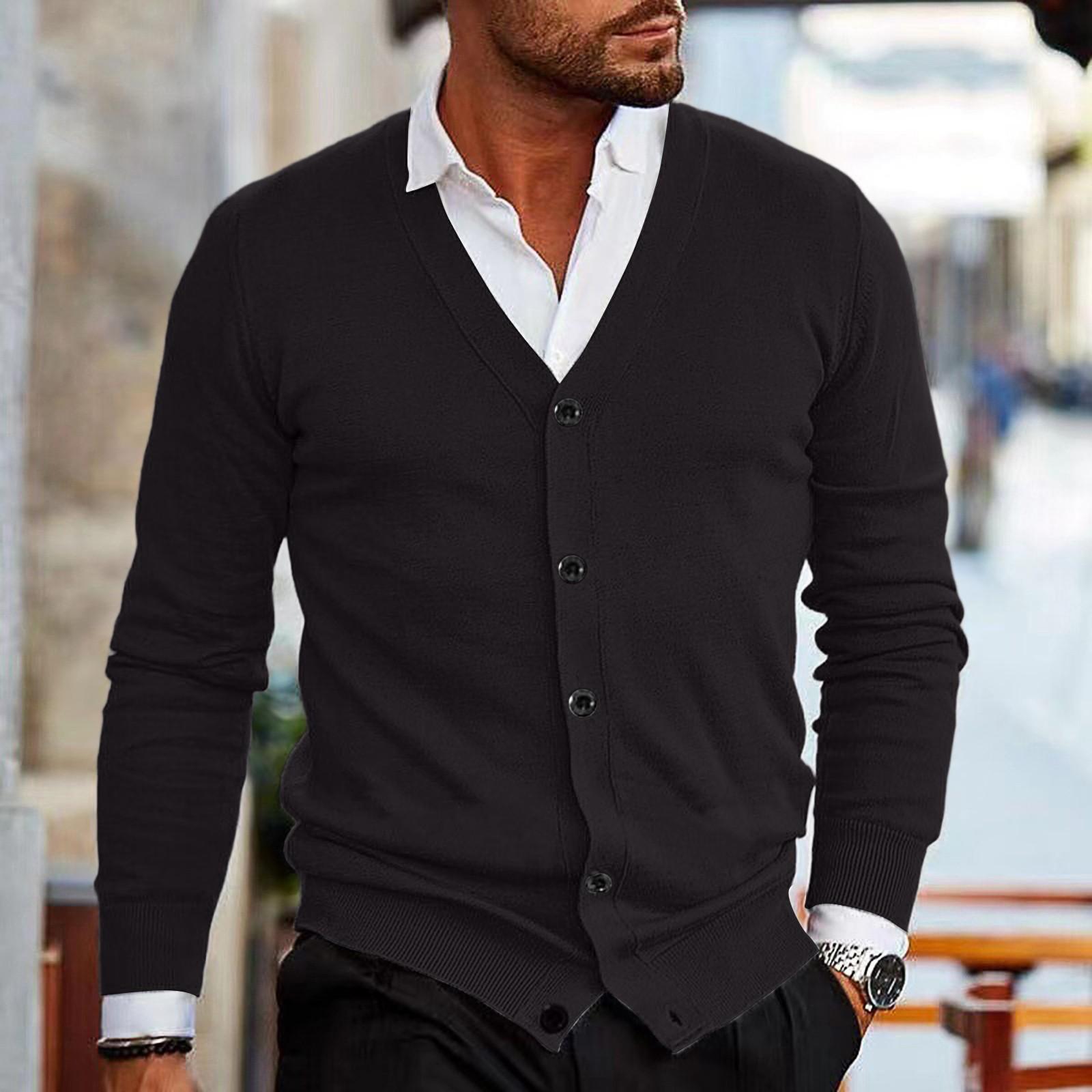 

Мужская повседневная трикотажная приталенная рубашка-куртка с V-образным вырезом XXL чёрный