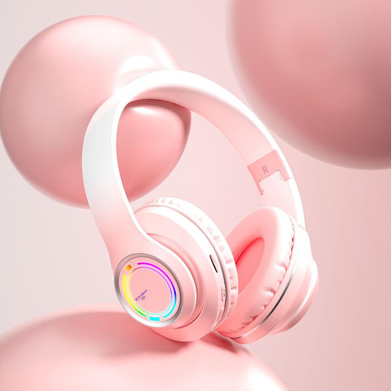 Auriculares Bluetooth Inalámbricos Auriculares con Luz Multicolor con Micrófono Se Puede Insertar Tarjeta SD Auricular Estéreo HIFi