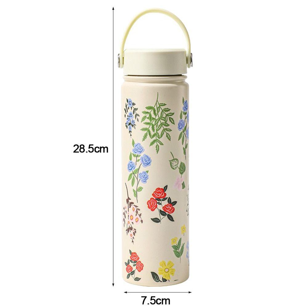 Stainless Steel Water Bottle Flower Printed Coffee Mug Vacuum Handy Cup  Outdoor Travel Office