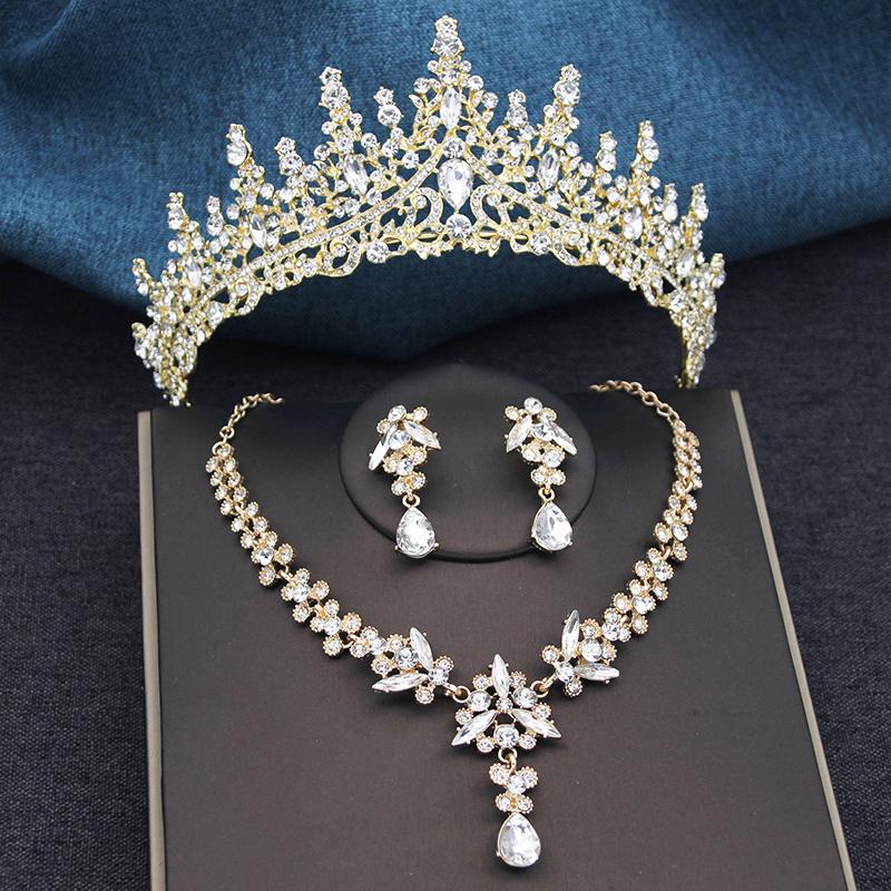 3Pcs Bridal Crown Jewelry Sets Luxury Tiaras and Earrings Necklace Set for Women Bride Wedding Dress Crown Sets Prom Gifts