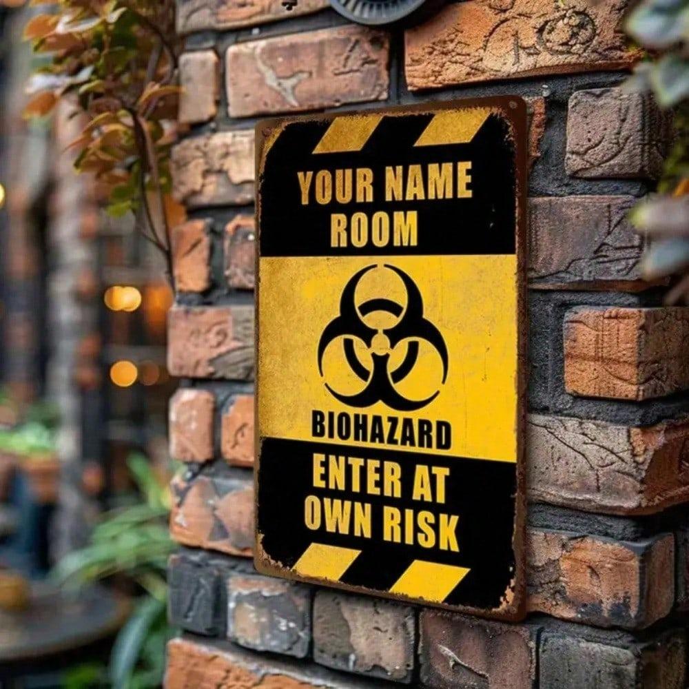 Enter At Your Own Risk Biohazard Warning Tin Sign 8x12in Hazardous Area Danger Zone Metal Wall Decor Industrial Lab Safety
