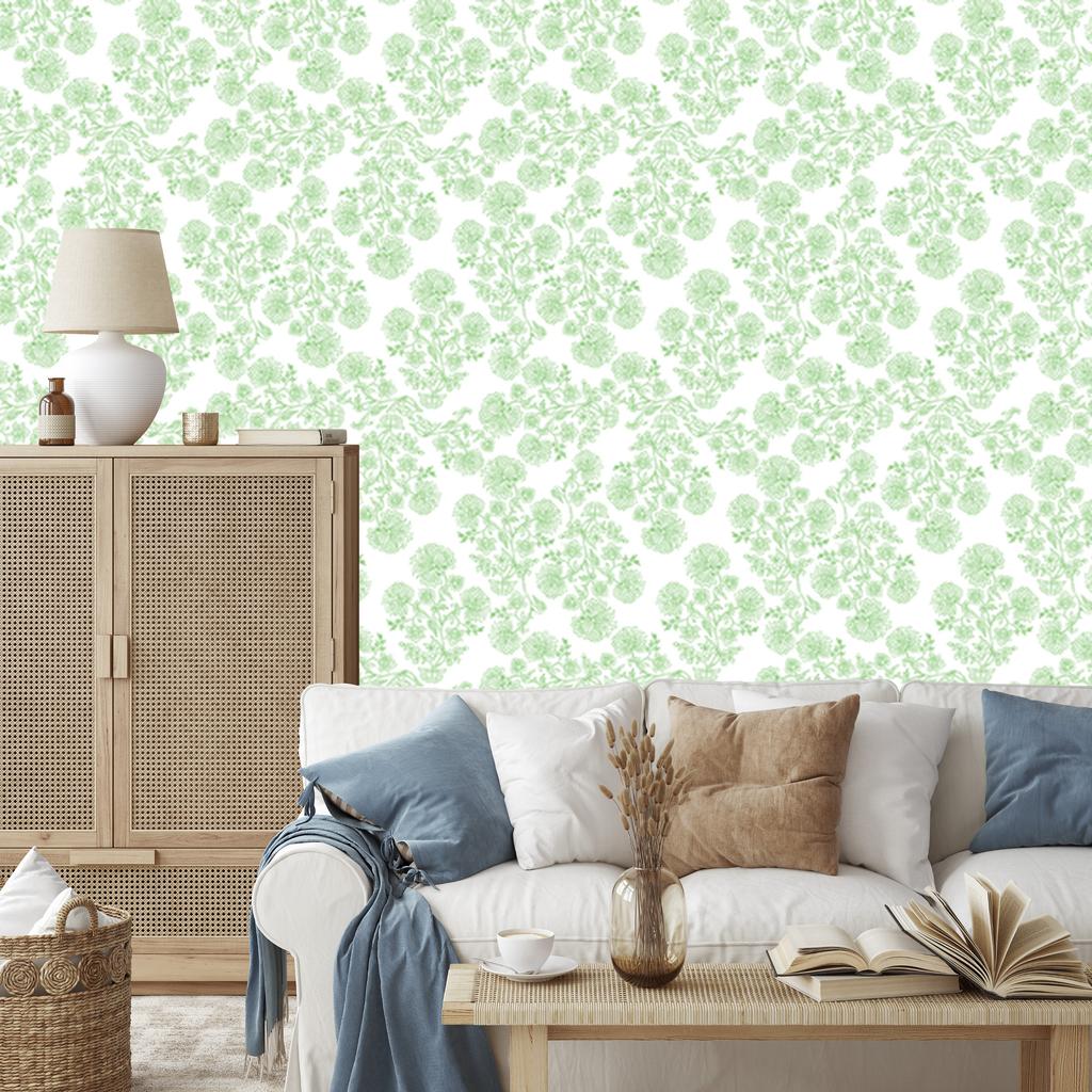 White and mint flowers wallpaper for living room and bedroom 50x1000