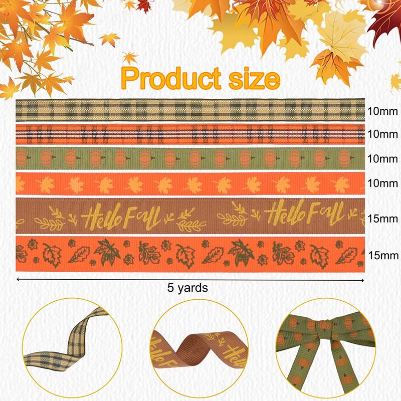 Party Decorative Pumpkin Maple Leaf Ribbon, Thanksgiving Harvest Decorative Gift Wrapping Fall Ribbon