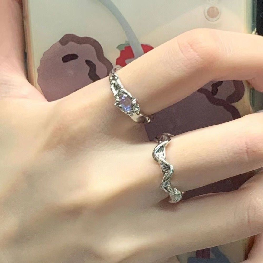 Moonstone Irregular Ring Wave Ring Women's Ins Geometric Ring Versatile Opening Adjustable Pair Ring Index Finger Ring