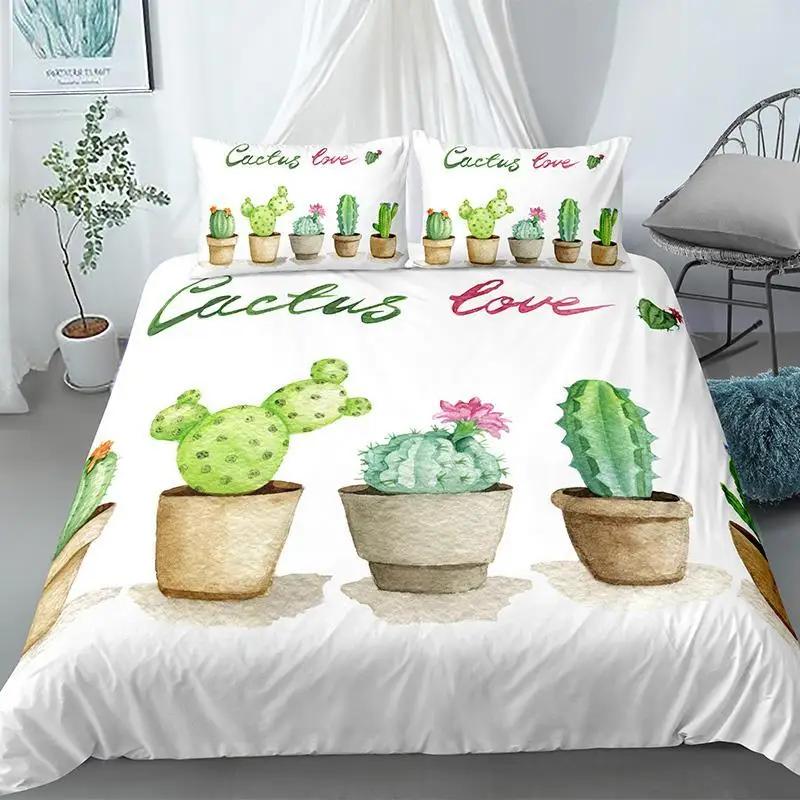 Cactus Duvet Cover Set Exotic Plant Prickly Pear Succulents Bedding Set Kids Teens I Love Cactus King Size Polyester Quilt Cover