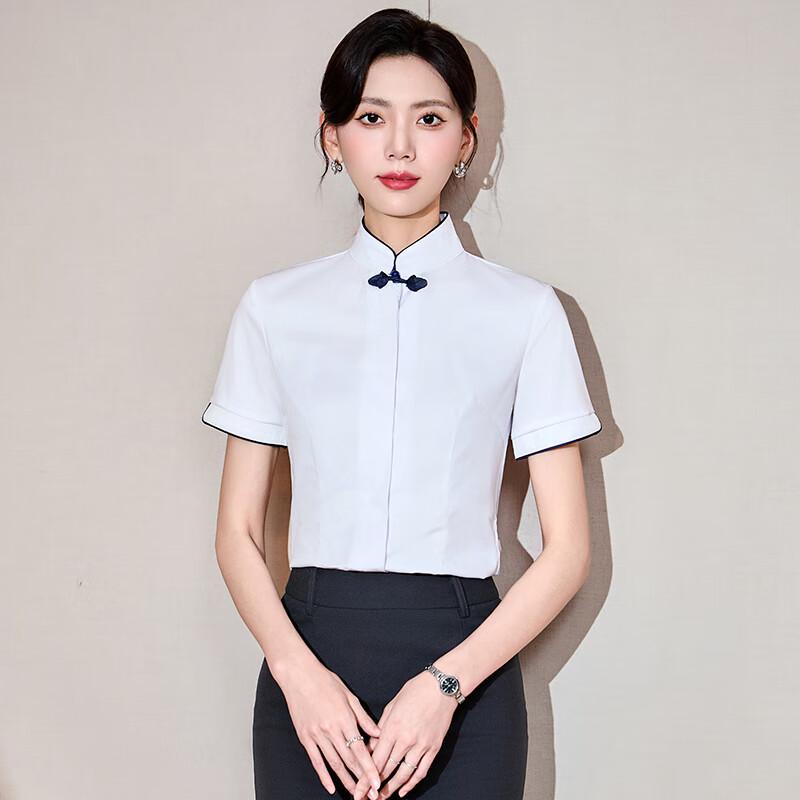 

Women s White Professional Short-Sleeve Uniform Blouse 4XL