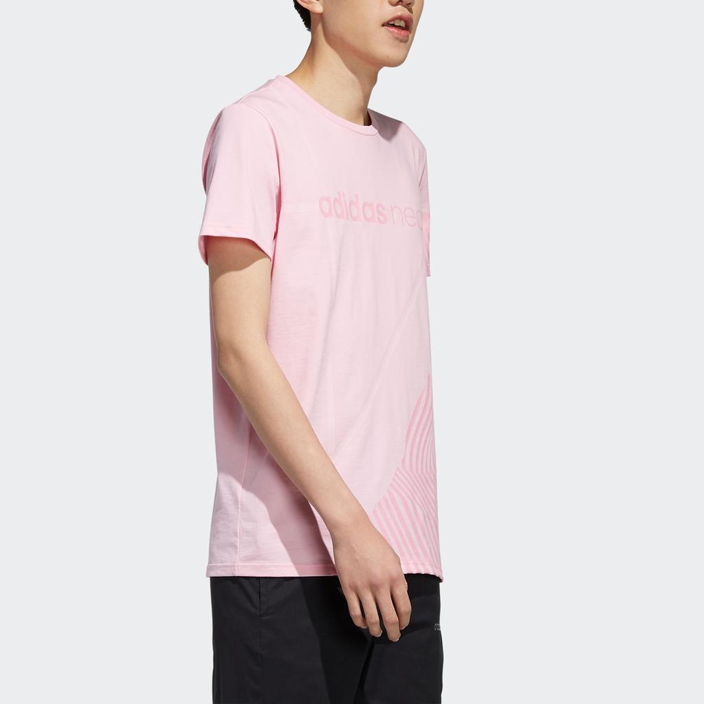 Adidas Neo Alphabet Print Casual Sports Breathable Straight T-Shirt Men Tops Pink EI4486
