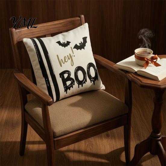 Halloween Ghost Cushion Cover Cover, Spooky Skull Throw Pillow 18x18 Cute Print Home Textiles Inch Case for Living Room Sofa Couch Decor Retro