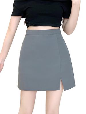 Syvent Short Wool 6 12F024 Women's Skirt, High-Waisted, One-Step, All-Match A-Line Skirt, Gray, Colors,