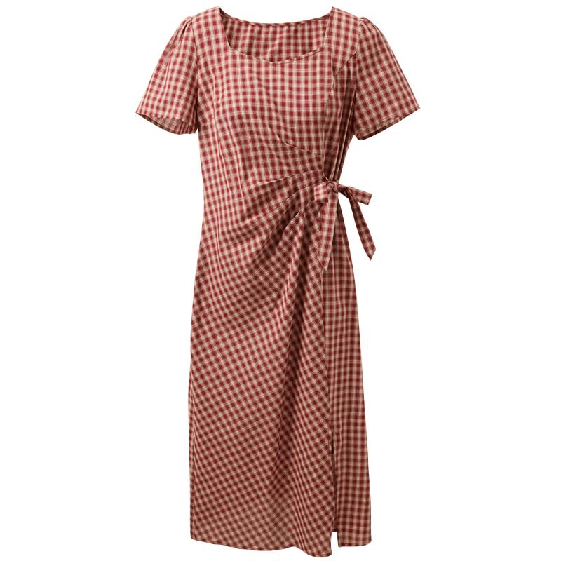 Sancai Plus Size Square Neck Tie Waist A-Line Dress L
