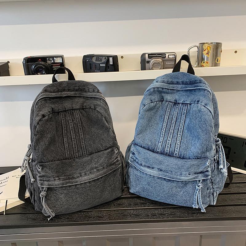Casual retro solid color denim backpack new simple travel backpack versatile student schoolbag