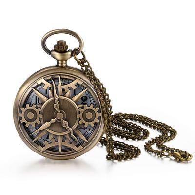 JEWELRYWE Pocket Watch Skeleton Antique Number Analog Pendant Watch Pocket Watch Waterproof Alloy Bronze Coming of Age Ceremony Birthday Anniversary