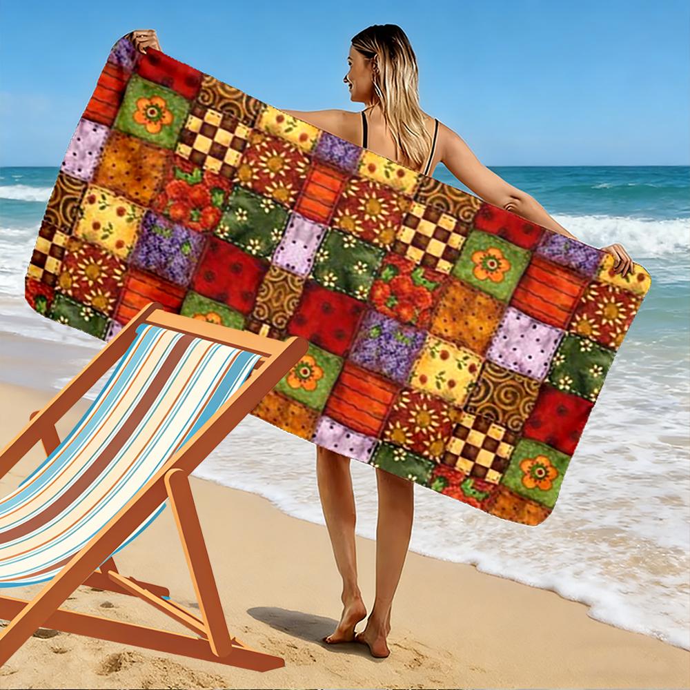 Patchwork Style Colorful Floral Pattern - Beach towel quick-drying for travel outdoor sports jogging beach and swimming