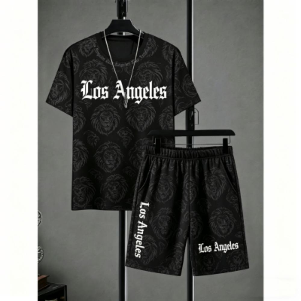 Fashion Men's Set Animal Lion Stripe Printed Men's T-shirt and Shorts 2 Piece Set Summer Casual Outdoor Men's and Women's T-shirt Sets