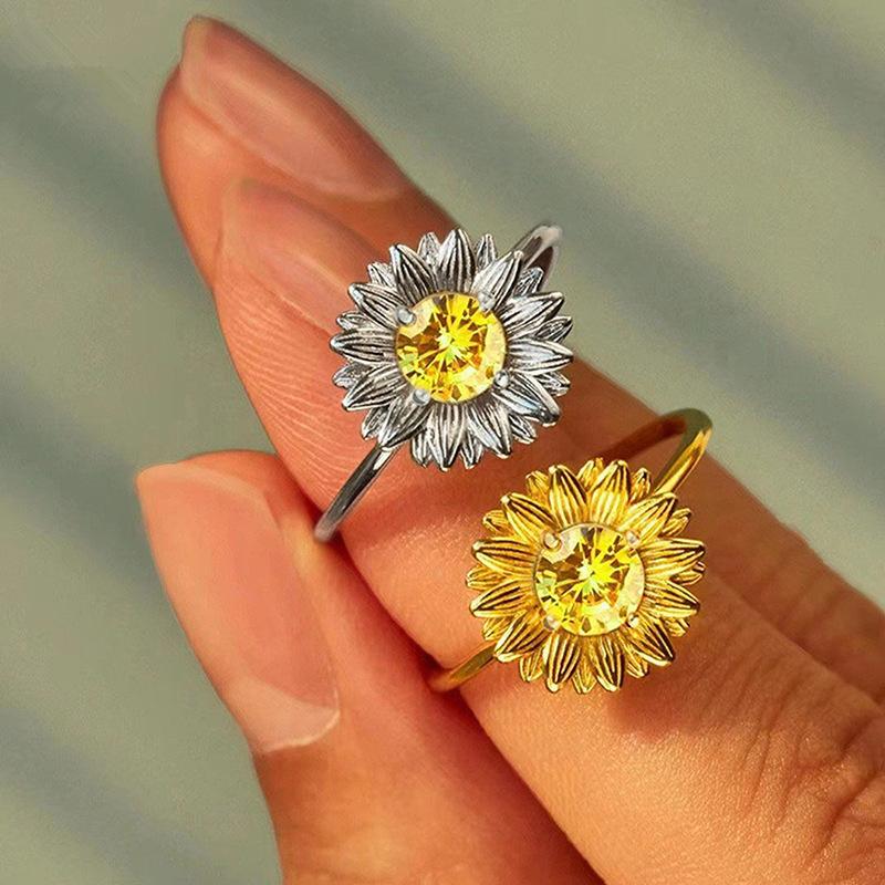 1Pc Fashionable Sunflower Rings, Rustic Flower Rings, Fashionable and Fresh Daily Accessories