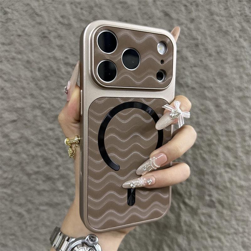 Drop-Proof Wave Pattern Magnetic iPhone Case with Lanyard Hole - Compatible with iPhone 11, 14, 15, 16 Pro Max, 17