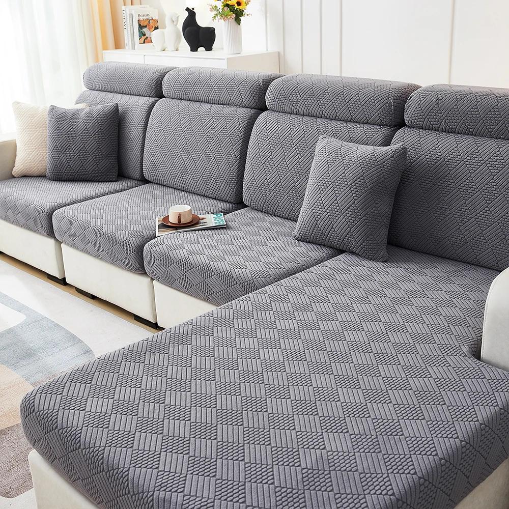 New Jacquard Sofa Covers Soft Elastic Sofa Seat Cover For Living Room Chaise Lounge L-Shaped Sofa Slipcover Solid Color Home