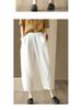 Pantaloni a Nove Punti Retro a Gamba Larga in Cotone e Lino con Vita Elasticizzata per Taglie Forti