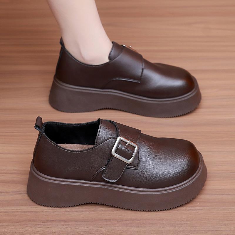 Women's New Fashionable and Comfortable Soft-soled Platform Small Leather Shoes Trend Retro Height Increase One Pedal