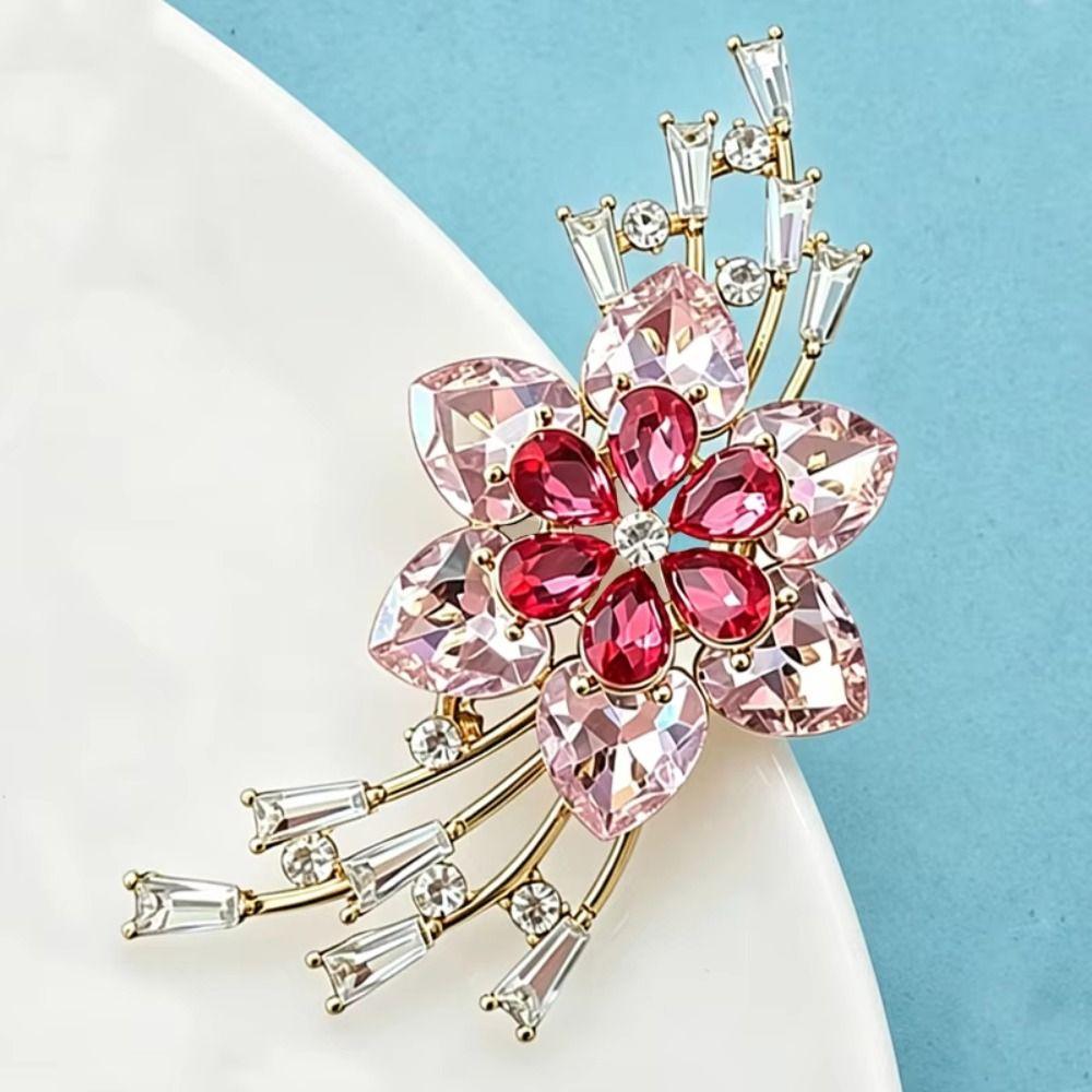 Vintage Crystal Flower Brooches Sparkling Brooch Pins Fashion Floral Brooches  Prom