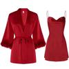Red Zodiac Year Silk Wedding Pajamas & Robe Set for Bride and Groom