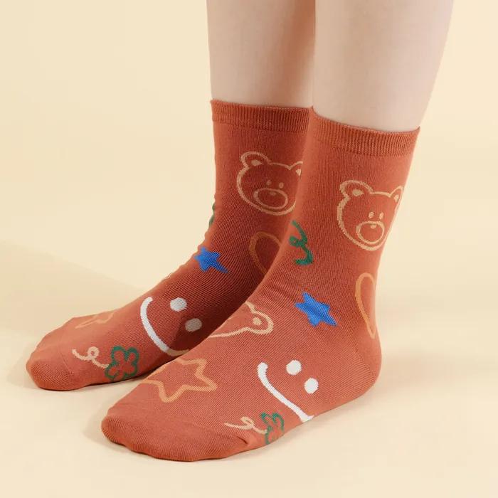 Kiki Yasocks Women's Fashion Socks Line Drawing Bear 5 Colors