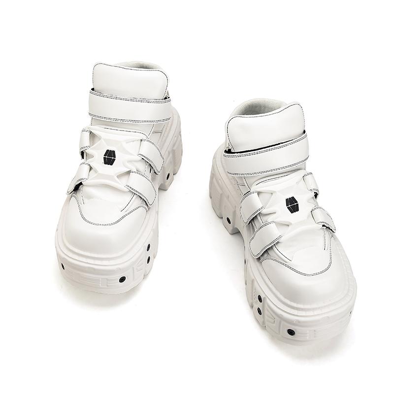 Gothic Ankle Rock Boots  New Punk Style Women Shoes Lace-up White Platform Shoes Woman Metal Decor Woman Sneakers