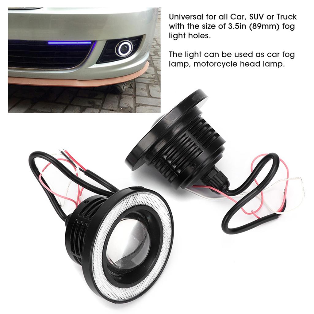 Pair 3.5in LED Fog Lights Angel Eyes with COB Universal Replacement Assembly for Car SUV TruckWhite