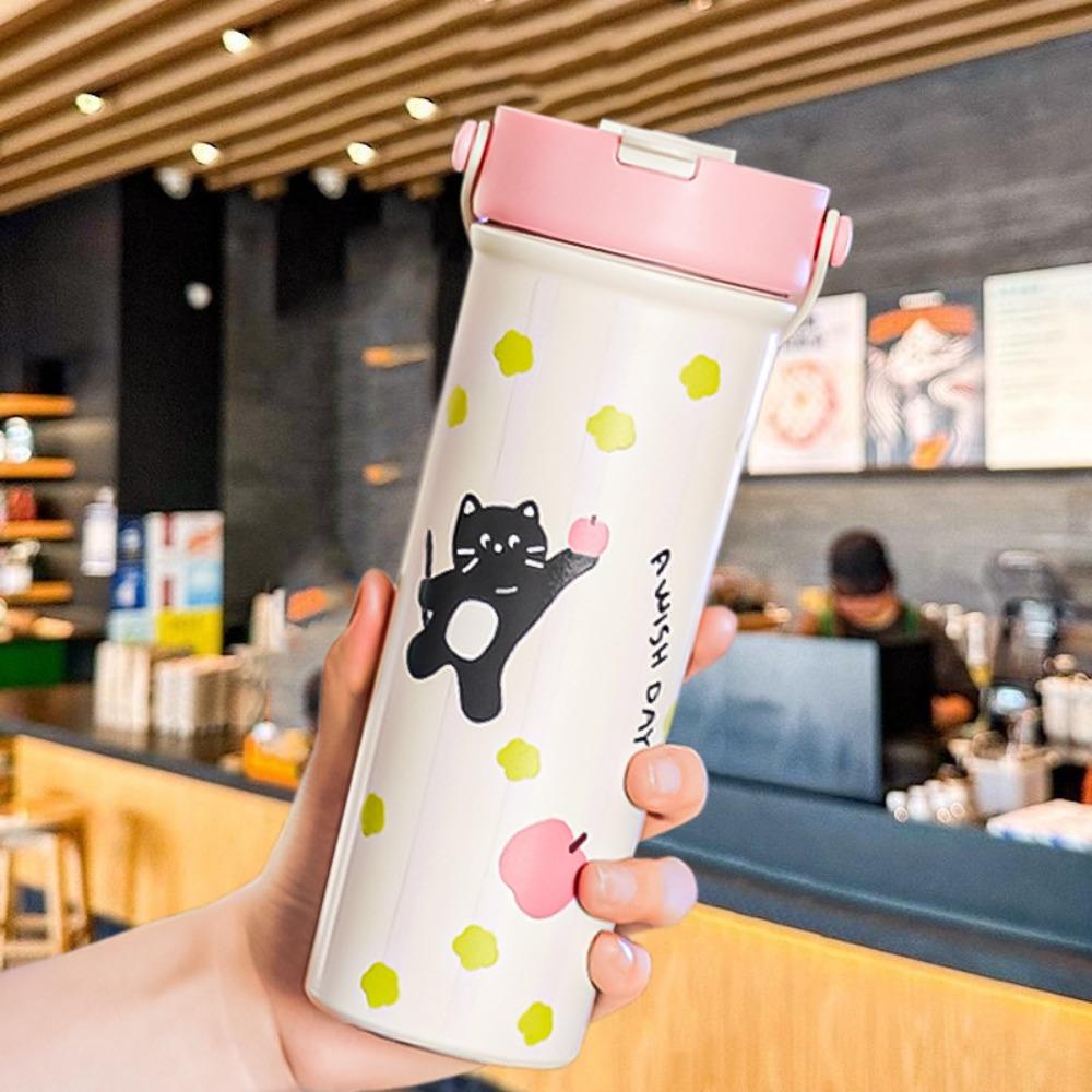 Leak-proof Cartoon Insulated Cup 600ml Coffee Mug Portable Straw Cup