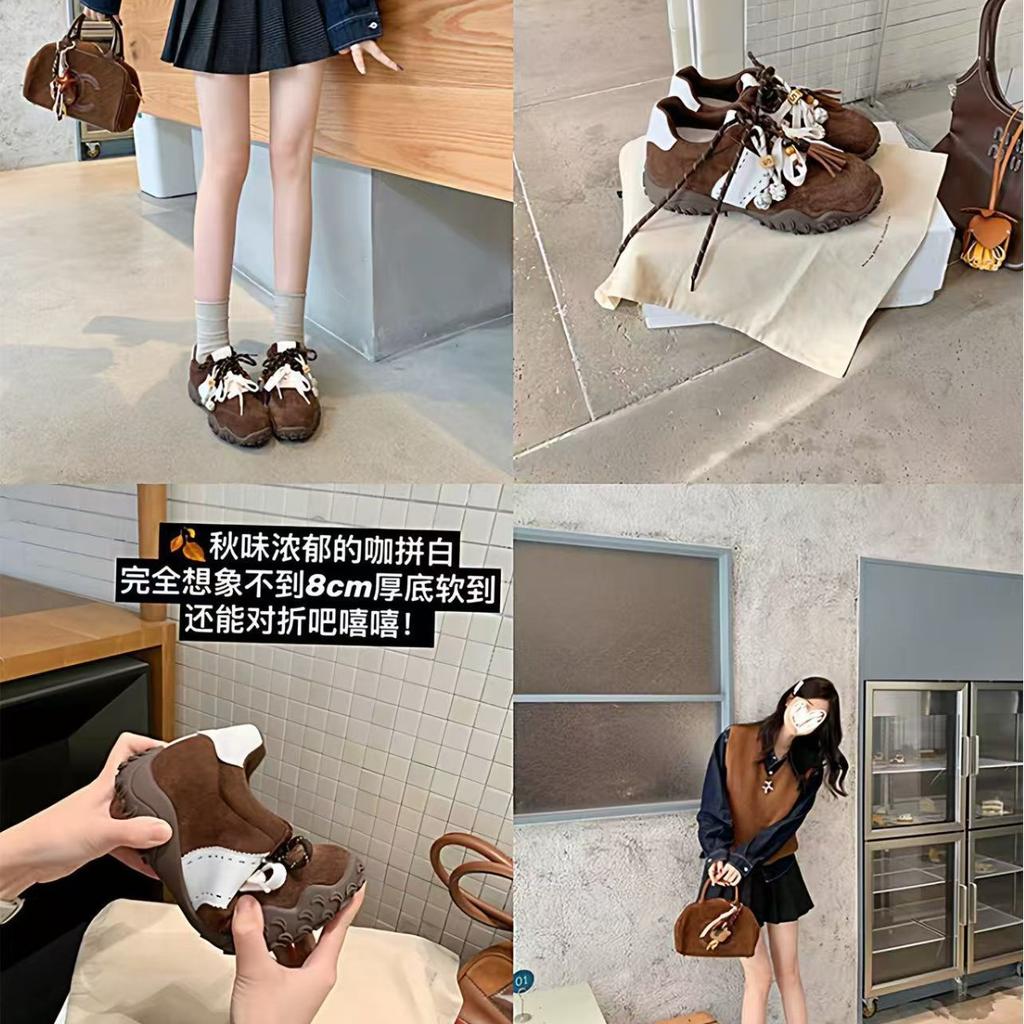 Cowhide~ Su Yinyin's new color has increased the height within 4cm. Crescent thick-soled mandarin duck shoelaces, sports and leisure shoes, women'