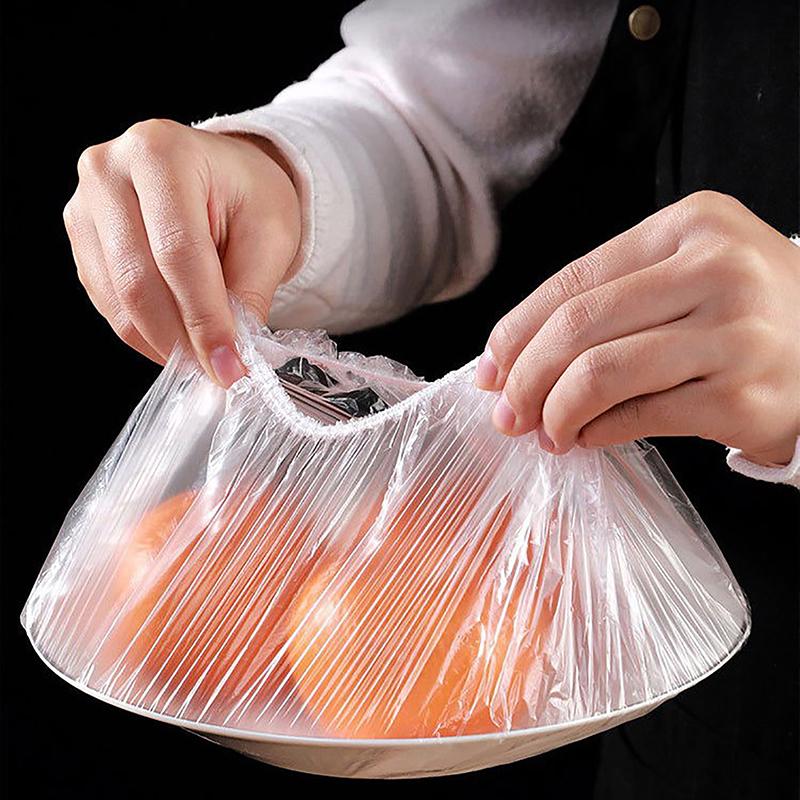 50Pcs Disposable Food Cover Kitchen Packaging Storage Bags Plastic Elastic Wrap Food Covers Fresh-Keeping Lid Plate