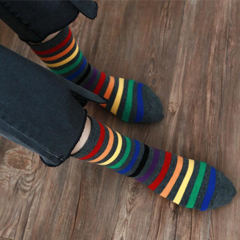 12 Women's Rainbow Mid-Calf Socks 3-Pair Set Cotton Socks