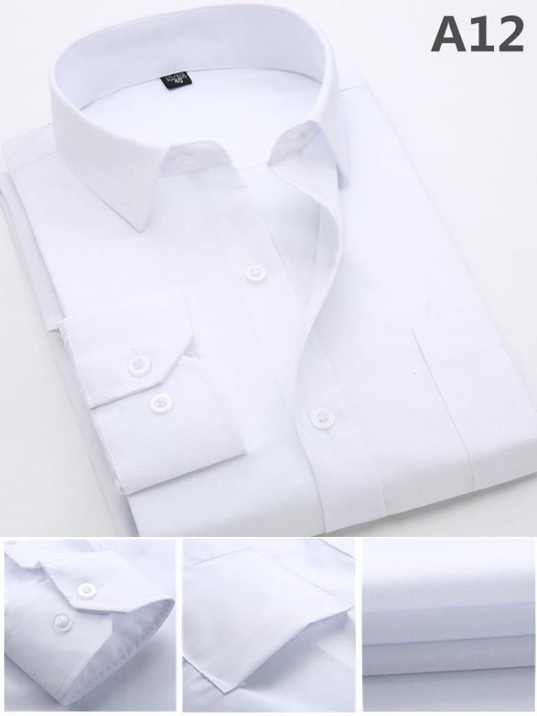 New Men's Solid Color Formal Long Sleeve Shirt for Business and Casual Wear