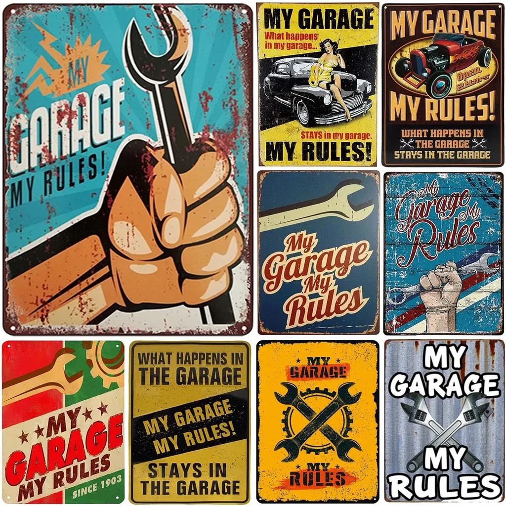 Vintage Metal Tin Signs  My Garage My Rules  Retro Wall Decor Plaque for Game Room Cafe Garage Club Bar Pubs  Iron Painting D