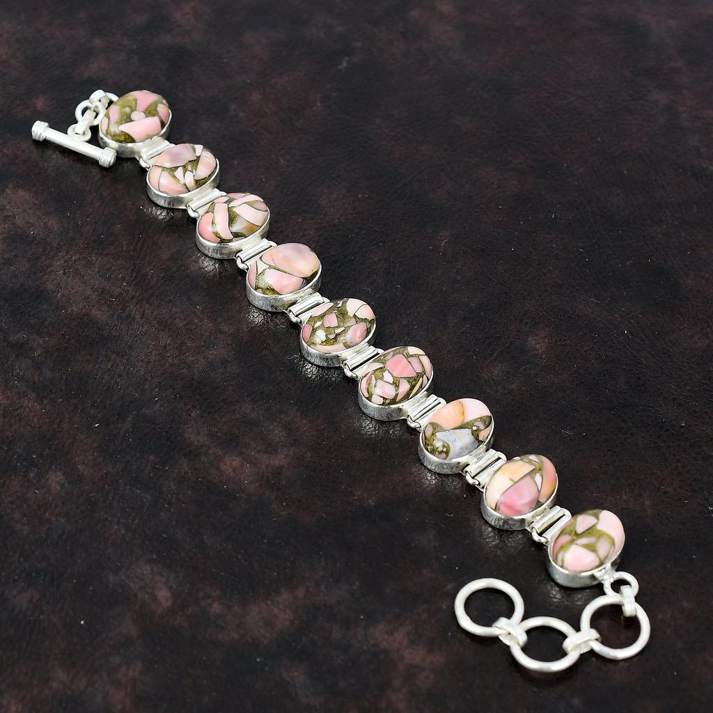 Copper Pink Opal Bracelet Designer Gemstone Jewelry 925 Sterling Silver Bracelet Handmade Bracelet Adjustable Chain Bracelet Gift For Mother