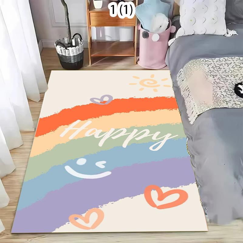 

Cartoon Rainbow Living Room Rug Playful Hand Drawn Letter Smile Print Home Decor Carpet Soft Non-Slip Floor Mat for Kids Bedroom 40X60cm