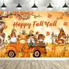 Hello Fall Backdrop Decoration Pumpkin Photography Background Banner Maple Leaf Photo Props for Thanksgiving Party Decoration