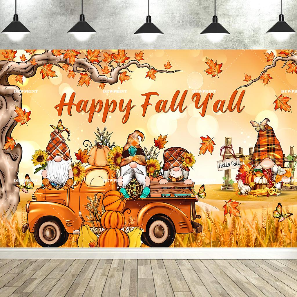 Hello Fall Backdrop Decoration Pumpkin Photography Background Banner Maple Leaf Photo Props for Thanksgiving Party Decoration