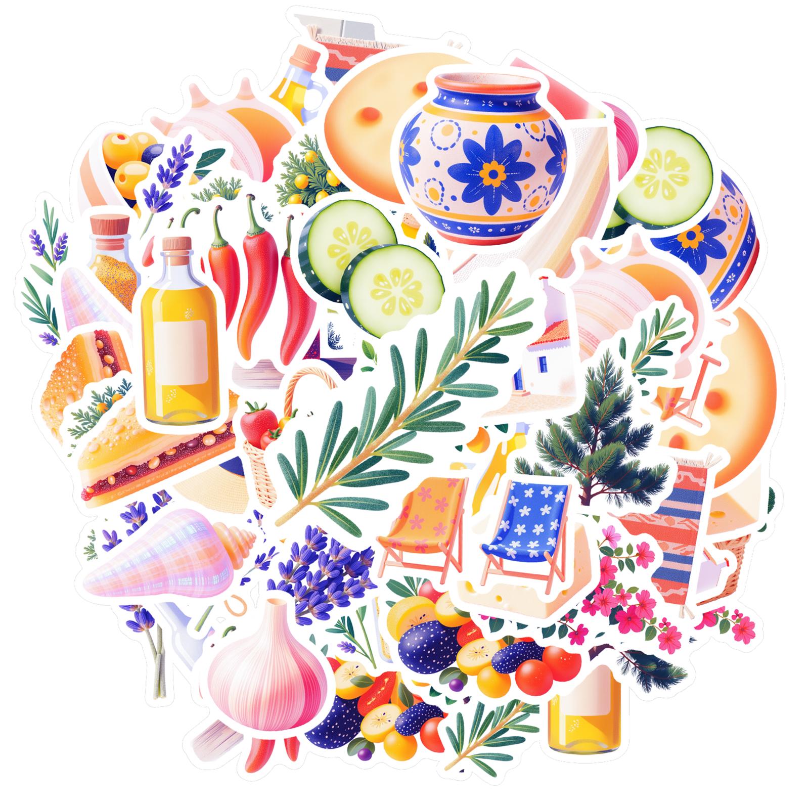 

35-100pcs Natural Cuisine Mediterranean Lifestyle Stickers Graffiti Diy Sticker Fridge Luggage Laptop Phone Guitar Bike