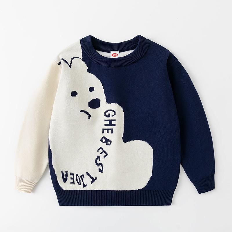 2025 Boys Knit Sweater: Cartoon Bear Pullover for Autumn/Winter 140 cm