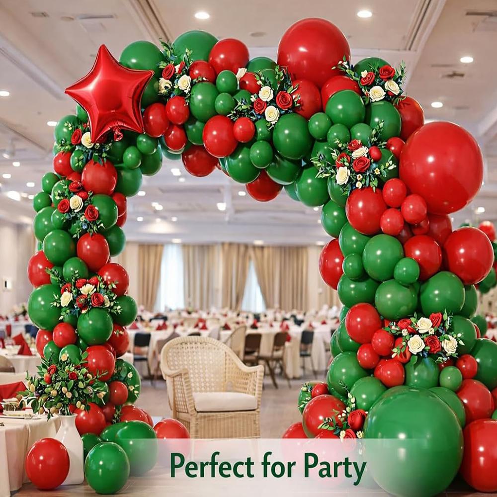 Kit Palloncini Rosso Verde Arco Verde Scuro Stella Rossa Palloncini in Foil Matrimonio Casa Festa di Compleanno Ghirlanda di Palloncini Decorazione Laurea