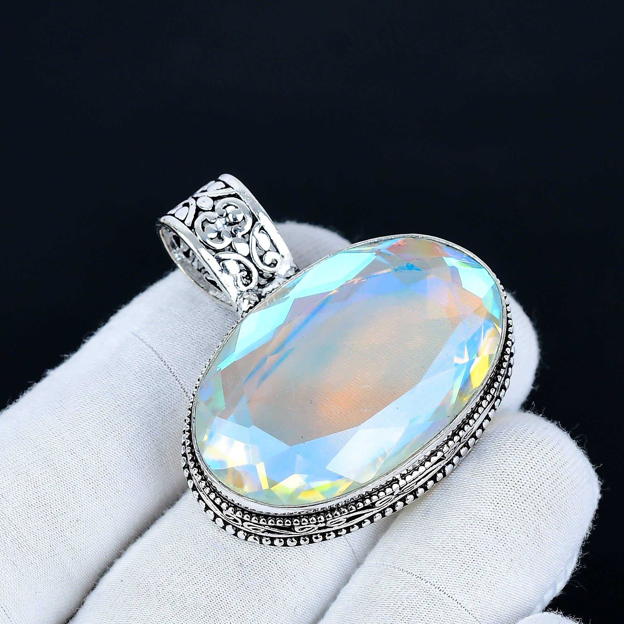 

Mystic Topaz Pendant, 925 Sterling Silver Handmade Jewelry, Mystic Topaz Silver Pendant, Party Wear Jewelry For Women s, Pendant Anniversary Gift 6 CM белый