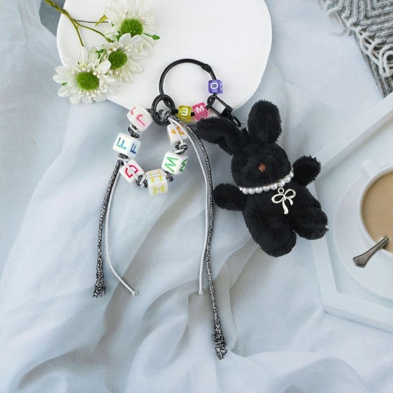 Lovely Plush Rabbits Bead Keychain Pendant Bag Fashion Women Backpack Handbag Charm Pendant Lovely Hangings Decoratin